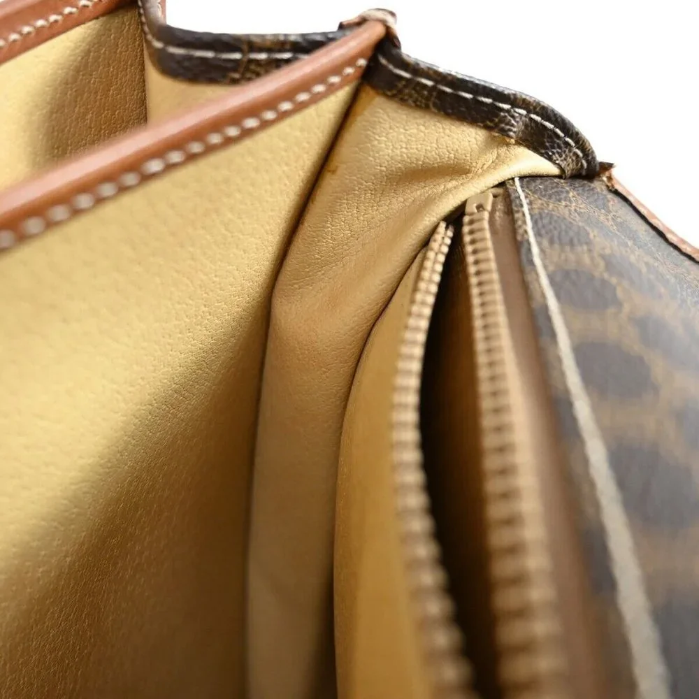 CELINE Logo Macadam Pattern Briefcase Hand Bag PVC Leather Brown Italy